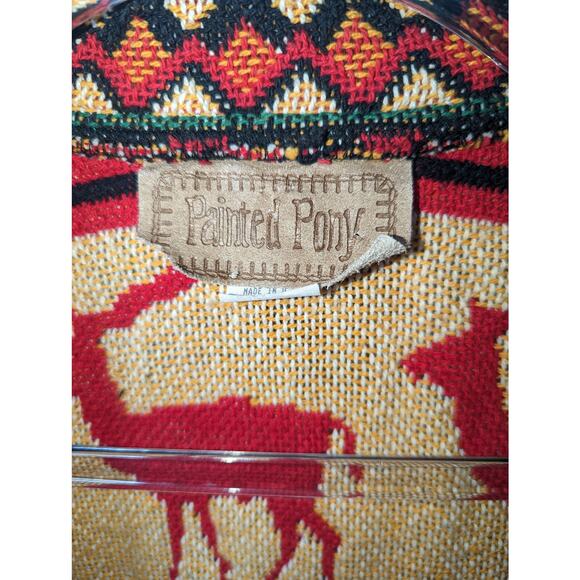 Vintage Painted Pony Cropped Tapestry Animal Print Beaded Jacket One Size Artsy - Picture 4 of 10